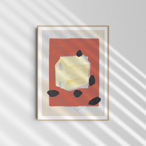 Cartel de pared de la casa amarilla ilustrado a mano con elementos abstractos - Descarga de impresión digital imagen 4