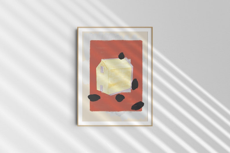 Cartel de pared de la casa amarilla ilustrado a mano con elementos abstractos - Descarga de impresión digital imagen 4