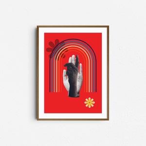 Cartel de arte de pared colorido retro con elementos de mano y arco iris - Impresión de descarga digital imagen 1