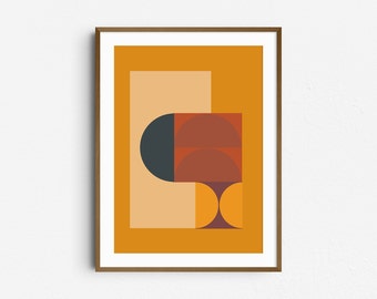 Póster de arte mural de composición abstracta con formas geométricas y colores en tonos tierra - Impresión de descarga digital