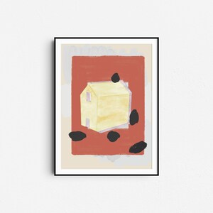 Cartel de pared de la casa amarilla ilustrado a mano con elementos abstractos - Descarga de impresión digital imagen 3