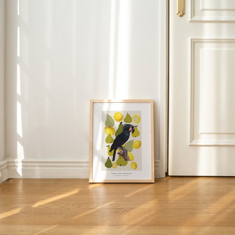 Cartel colorido de arte de pared con pájaros, frutas y formas geométricas abstractas - Impresión de descarga digital imagen 4