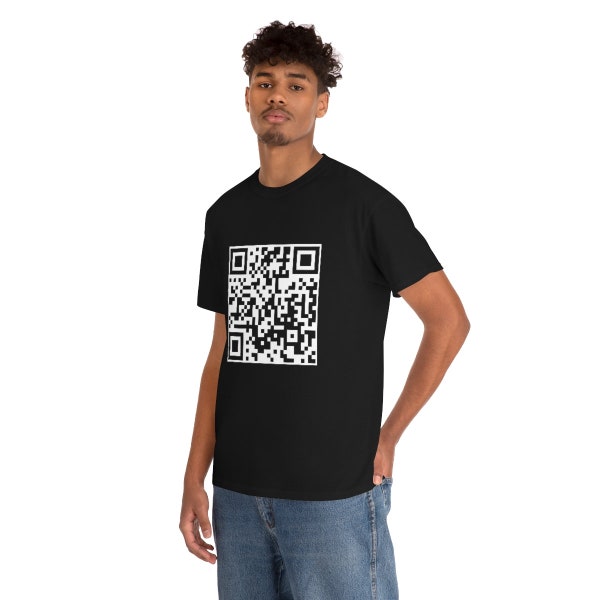 Rick Roll Rickroll QR Code Rick Astley Never Gonna Give You Up Adult/Mens/Womens Heavy Cotton Tee Shirt T-Shirt Multiple Color Choice