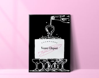 Impresión de arte de champán en blanco y negro, Torre de champán, decoración de pared de lujo, cartel de celebración, decoración de moda, impresión de arte de moda