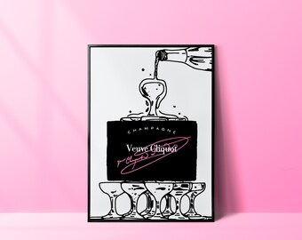 White and Black Champagne Tower Art Print, Modern Wall Decor, Celebration Poster, Bar Decor