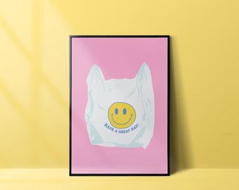 Cara sonriente rosa "Que tengas un buen día" Lámina artística