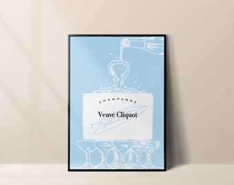 Blue Champagne Tower Art Print, Trendy Decor, It Girl Approved, Unique Gift for Her, Bar Cart Decor