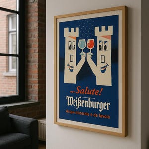 Vintage Italian Weißenburger Mineral Water Poster – Mid-Century Modern Bar Decor