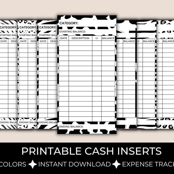 Cash envelope inserts,Spending tracker, Expense tracker, Printable insert, Budget tracker, Animal print inserts