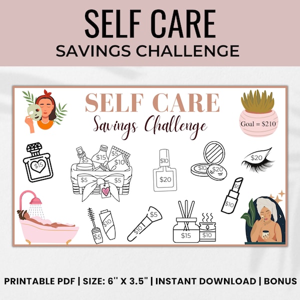 Self Care Saving Challenge Printable, A6 Savings Challenge, Mini Savings Tracker, Budget Binder Insert, Fits A6 cash Envelope, Clothing