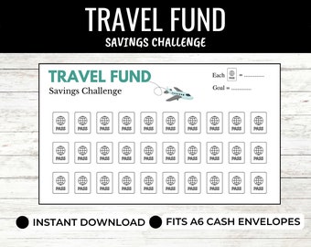 Vacation Savings Challenge Printable, Travel Fund Saving Tracker, Money Saving Challenge, A6 Cash Envelope Fit, Budget Binder Insert