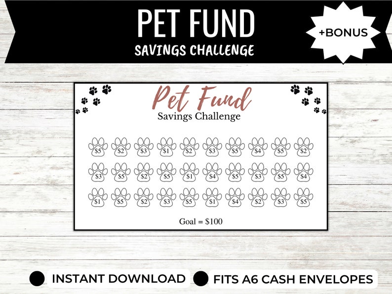 Pet Fund Savings Challenge Printable Mini Savings Tracker Etsy