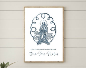 Catholic Art Print | Blessed Mary Rosary Printable | Virgin Mary Religious Art | Rustic Farmhouse | Catholic Gift for her | DIGITAL DOWNLOAD