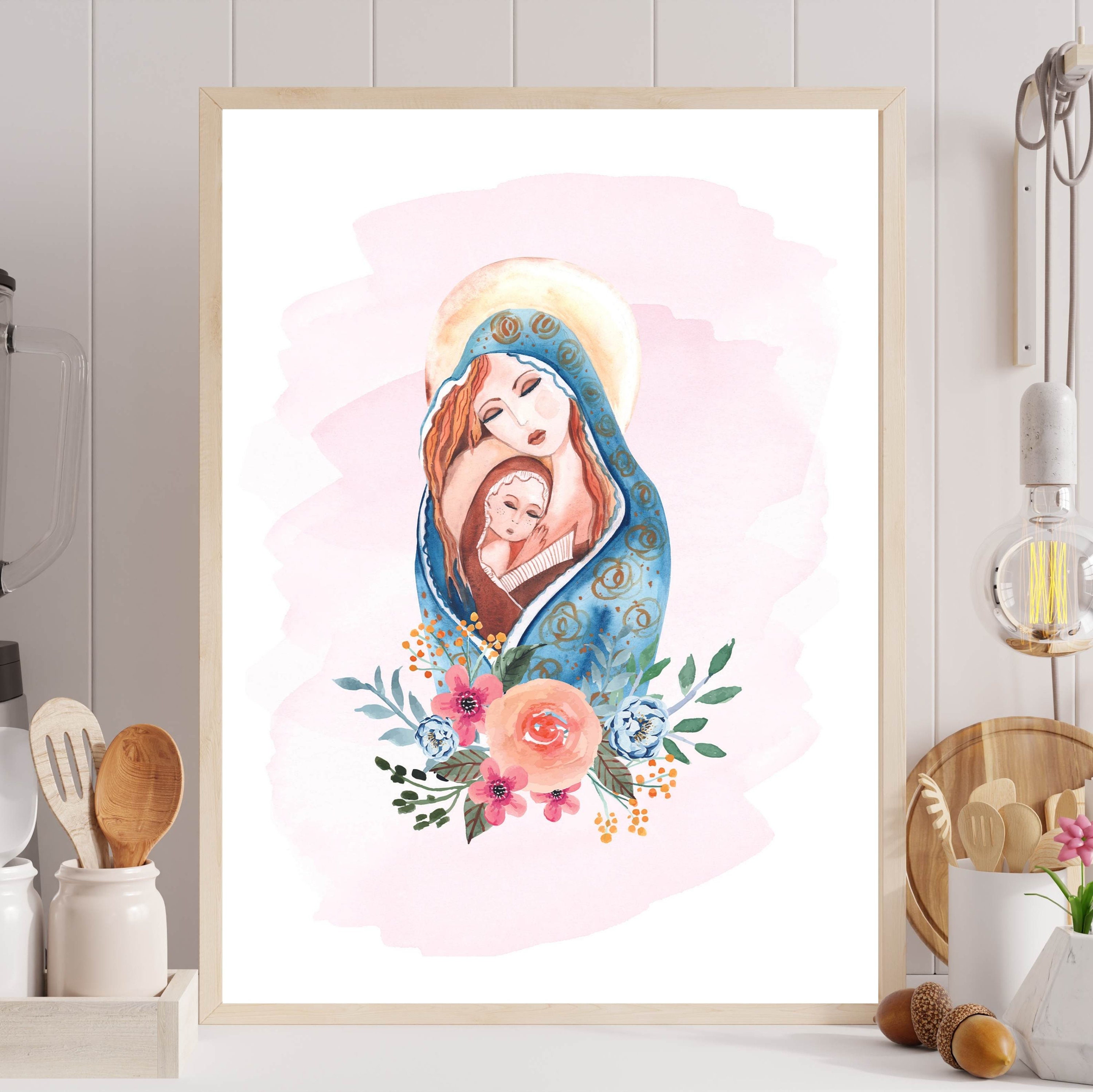Watercolor Madonna and Child Catholic Wall Art & Gift | Virgin Mary and ...