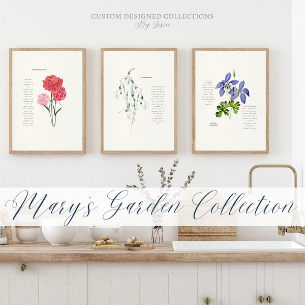 Catholic Wall Art | Catholic Gift Blessed Mother Mary Garden Art Print | Set of six | Catholic Marian Symbolism | Printable INSTANT DOWNLOAD