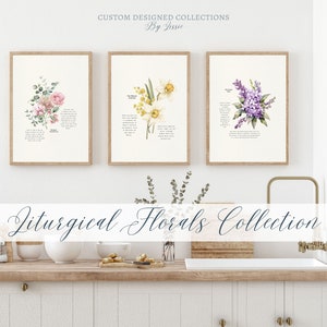 Catholic Wall Art | Catholic Gifts Liturgical Year | Floral Garden Art Print | Set of five | Catholic Symbolism | Printable INSTANT DOWNLOAD
