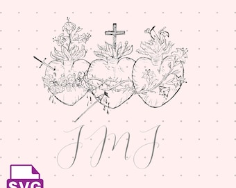 Corazones de la Sagrada Familia SVG/ Archivo digital / Jesús María José / Sagrado Corazón / Inmaculado Corazón de María / Casto Corazón de San José