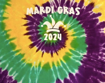 Mardi Gras Spiral Tie Dye Shirt with Decal