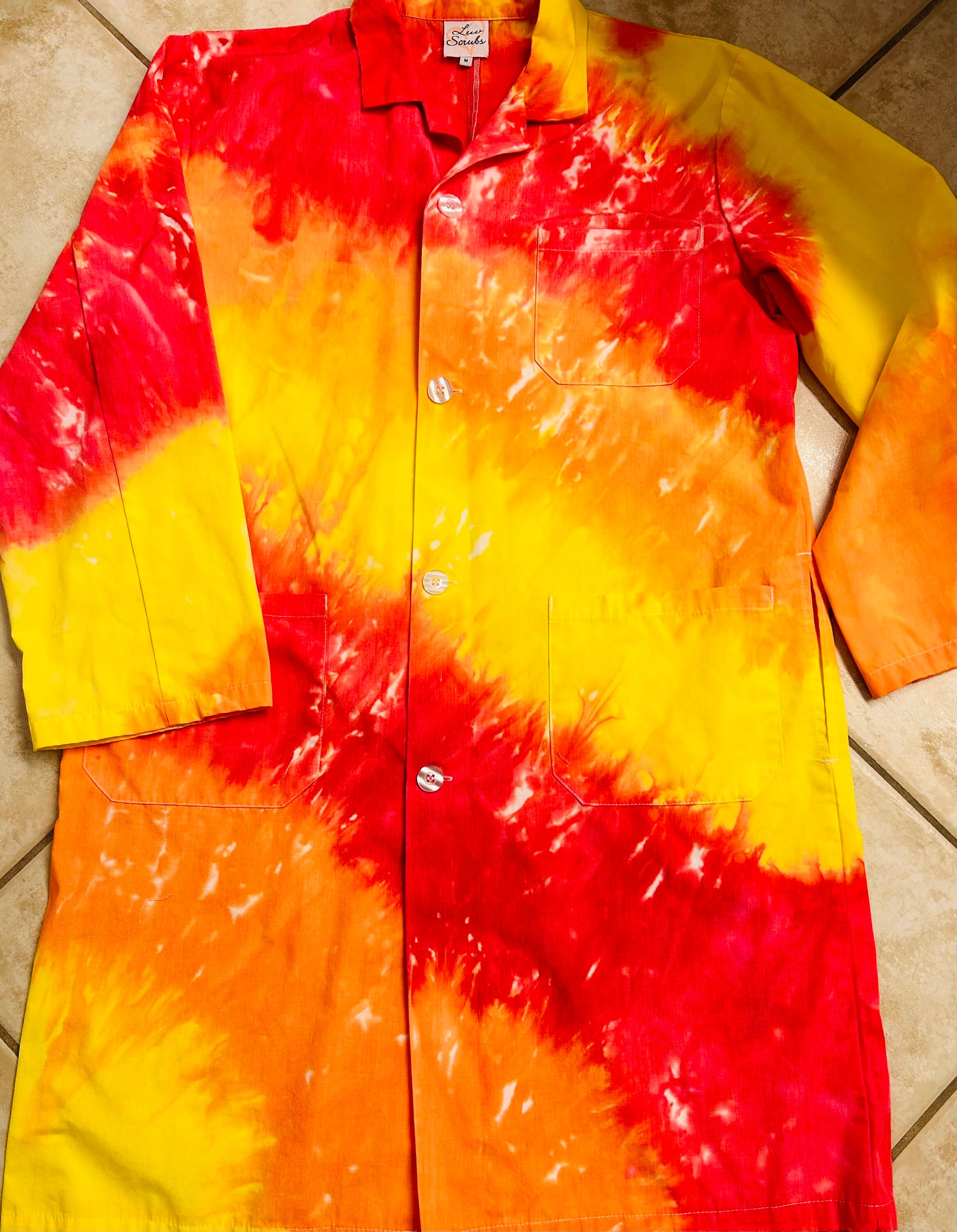 Tie Dye Lab Coat Fire Colors Etsy
