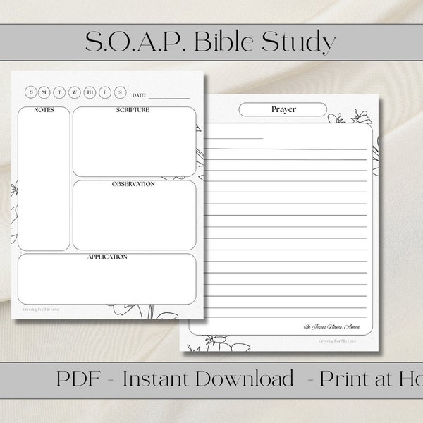 SOAP Bible Study | Growing For His Love Study | Bible Study Tool | Discipleship | Printable Template