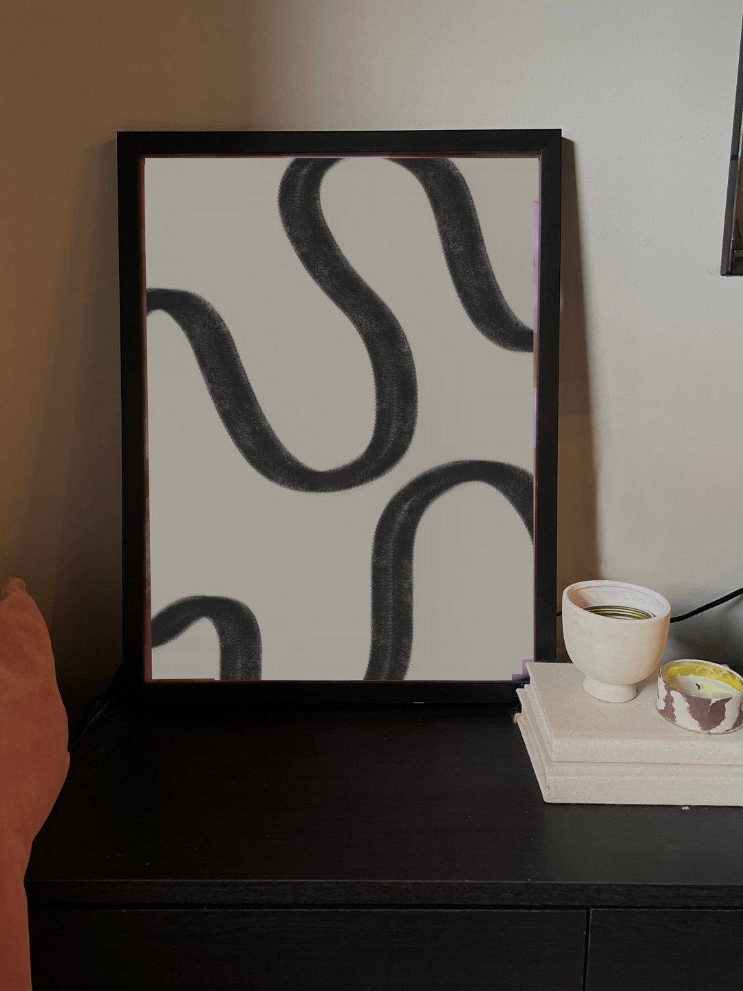 Black and Neutral Swirl Wall Art, Tropical Wall Art, Abstract