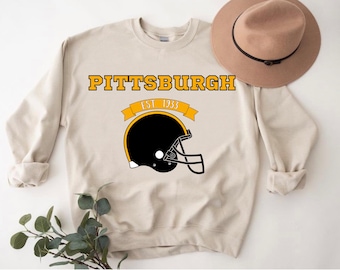 Pittsburgh voetbalsweater | Pittsburgh voetbal sweatshirt met ronde hals | Pittsburgh-sweatshirt | Zondag Voetbal | Vintage-stijl