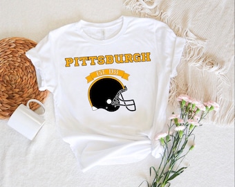 Pittsburgse T-shirt | Voetbalshirt | T-shirt voor voetbal met ronde hals | Vintage Pittsburgh-shirt | Pittsburg-shirt met ronde hals