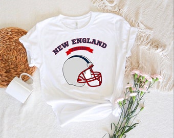 New England Voetbal T-shirt | Vintage stijl New England voetbal Crewneck Shirt | New England-shirt | New England voetbal