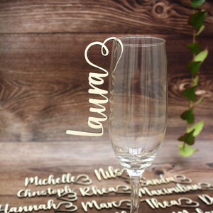 Place cards for the glass, name cards, wooden lettering, table decoration, table decorations, personalized, wedding, celebration, birthday