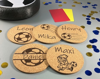 Football cork coasters personalized, children&#39;s name, birthday, place cards, guest gift, party favor, table decoration, party, giveaway