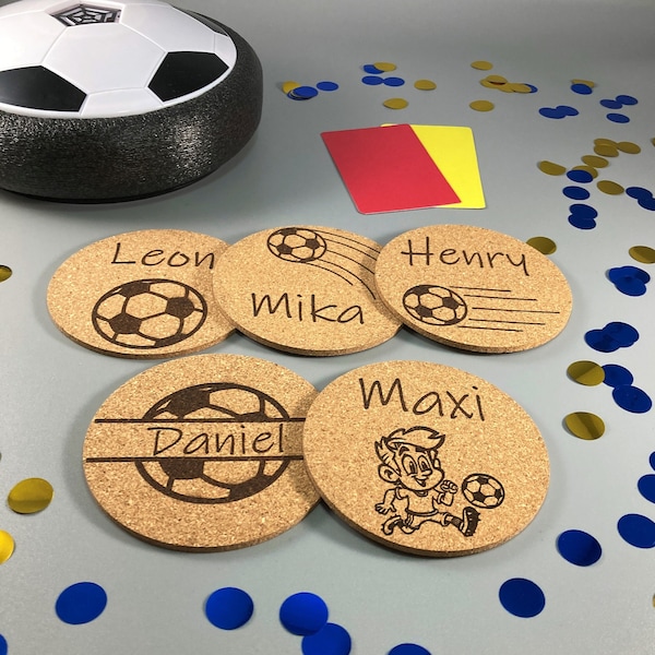 Fußball Kork Untersetzer personalisiert, Name Kinder, Geburtstag, Platzkarten, Gastgeschenk, Mitgebsel, Tischdeko, Party, Giveaway