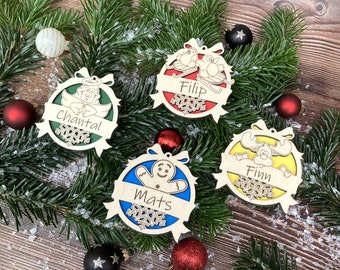 Kinderkerstbal gepersonaliseerd van hout, kerstboombal, kerstboom, boomdecoratie, cadeaulabel, advent, kerstman, kersttijd