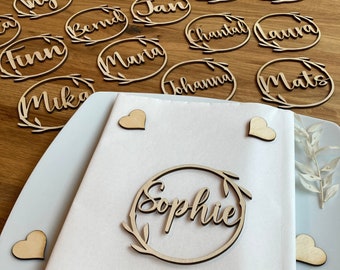 Place cards, table cards, wooden lettering, nameplates, guest gifts, weddings, celebrations, table decorations, birthdays, christenings, personalised