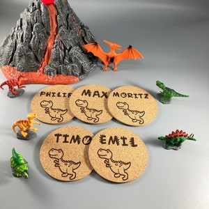 Dinosaurier Kork Untersetzer personalisiert, Name Kinder, Geburtstag, Platzkarten, Gastgeschenk, Mitgebsel, Tischdeko, Party, Giveaway