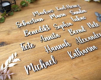 Houten plaatskaartjes, naamkaartjes, plaatskaartjes, belettering, tafeldecoratie, tafeldecoratie, gepersonaliseerde naam, bruiloft, feest, verjaardag