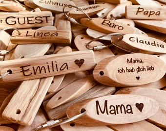 Handmade driftwood keychain, personalizable, desired name/text, laser engraving, personalized driftwood key rings