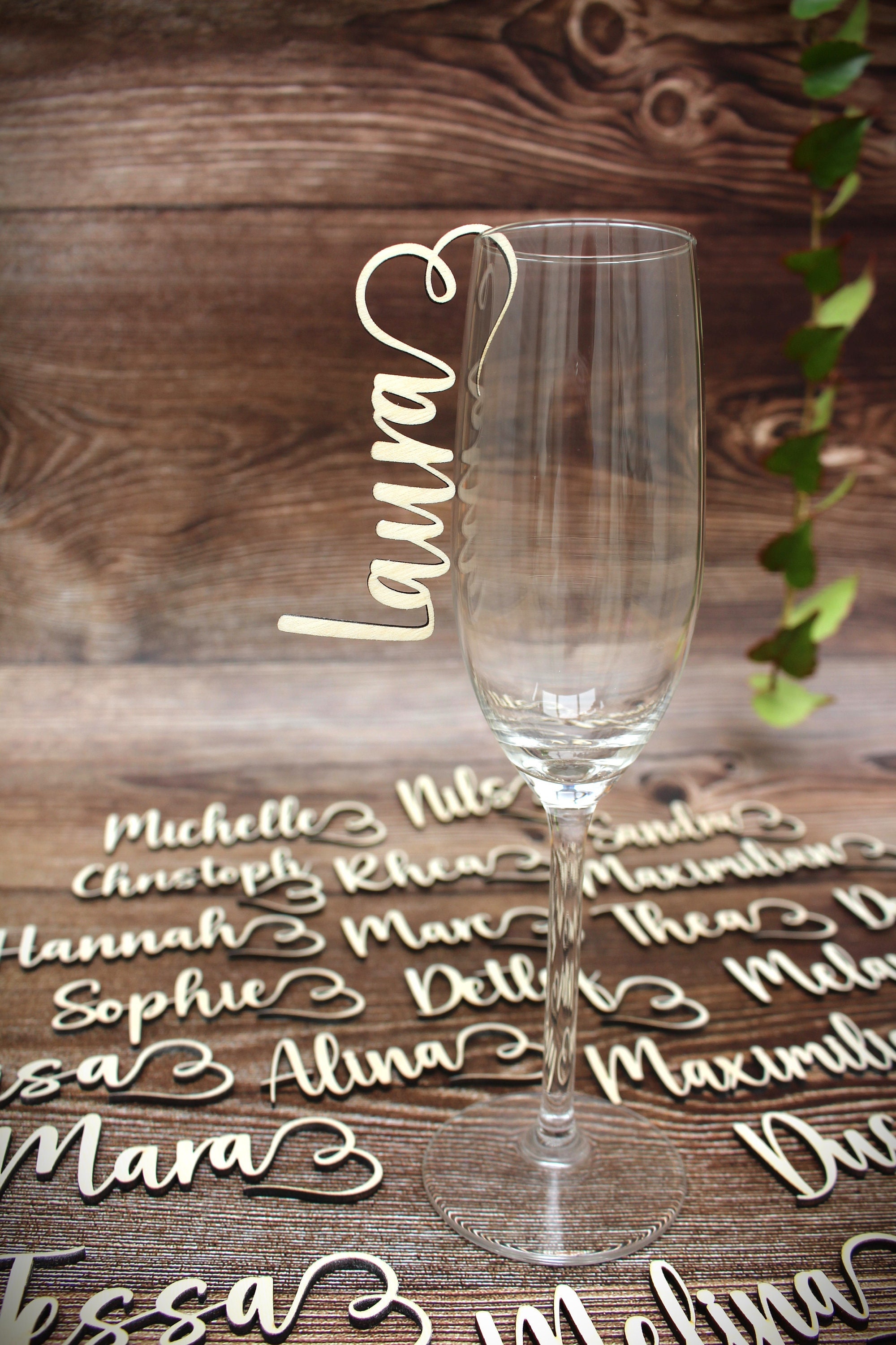 Place cards for the glass, name cards, wooden lettering, table decoration, table decoration, personalized, wedding, celebration, birthday
