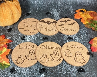 Halloween Cork Coasters for Kids, Bat, Ghost, Personalized, Ghost, Party Bag, Table Decoration, Party, Trick or Treat