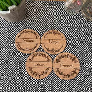 Personalized coasters, cork, custom engraving, beer mats, place cards, birthday, table decoration, wedding, guest gift, name tags image 5