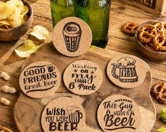 Beer cork coasters, beer mats, custom engraving, pub, bar, table decoration, gift, friends, birthday, beer glass, glass, beer pong