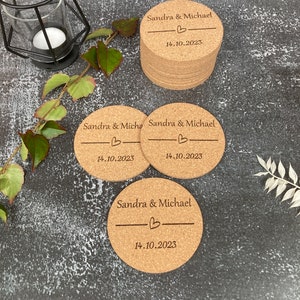 Place cards, coasters, personalized, cork, desired engraving, name tags, wedding, guest gift, place cards, birthday, table decoration image 3