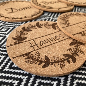 Personalized coasters, cork, custom engraving, beer mats, place cards, birthday, table decoration, wedding, guest gift, name tags image 3