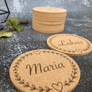 Place cards, coasters, personalized, cork, desired engraving, name tags, wedding, guest gift, place cards, birthday, table decoration image 2