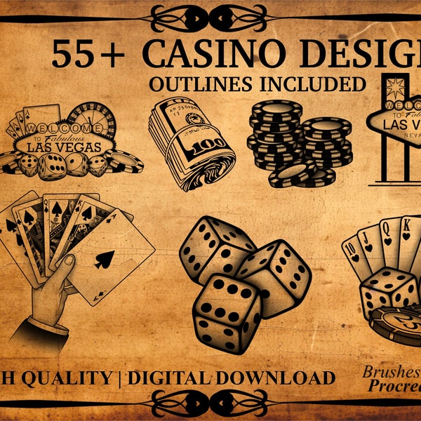 115+ Casino Procreate Timbres avec pochoir | Timbres de jeu | Timbres de Las Vegas