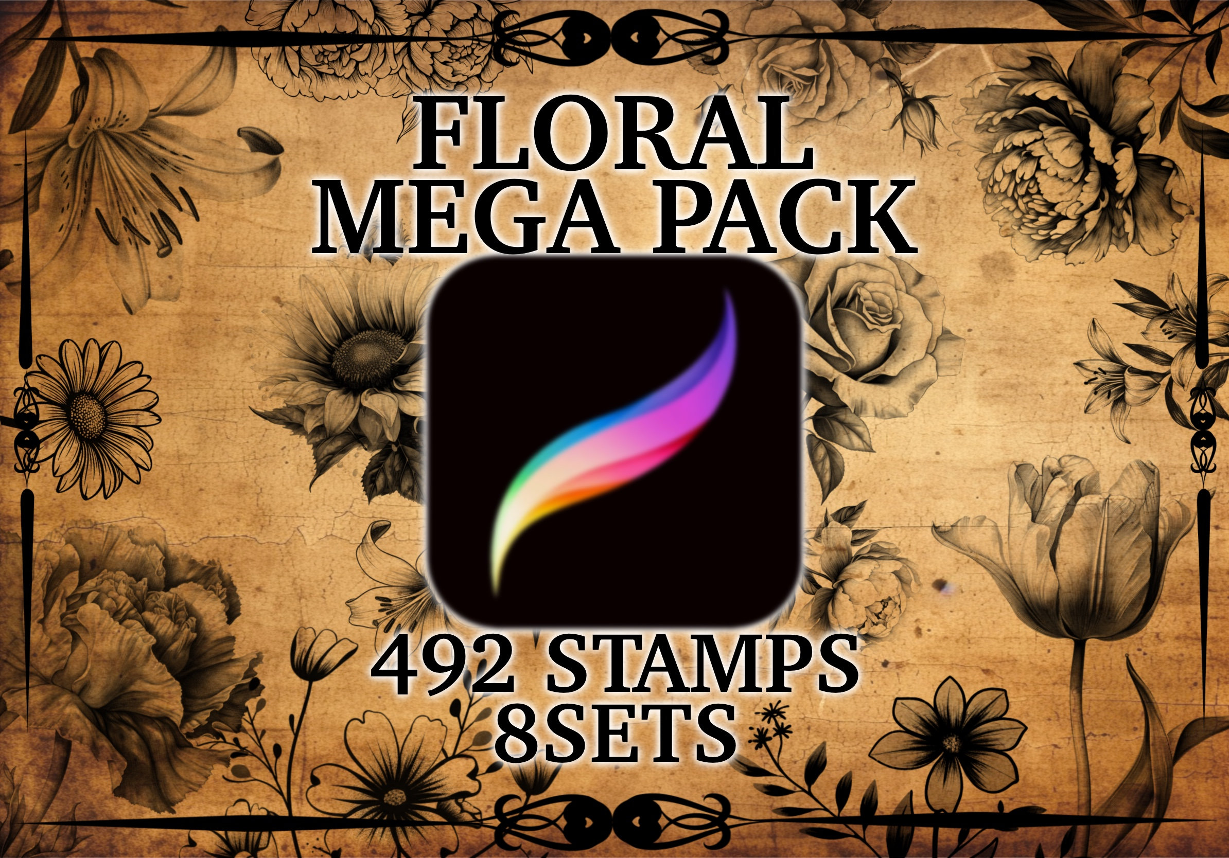 492 Floral Mega Pack Flower Procreate Stamps - Etsy