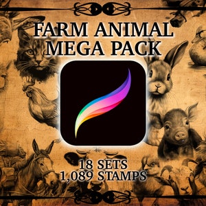1,000+ Procreate Farm Animal MEGA PACK | 18 Sets