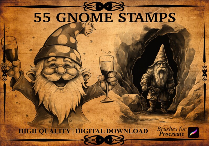 55 Gnome Procreate Stamp Set - Etsy