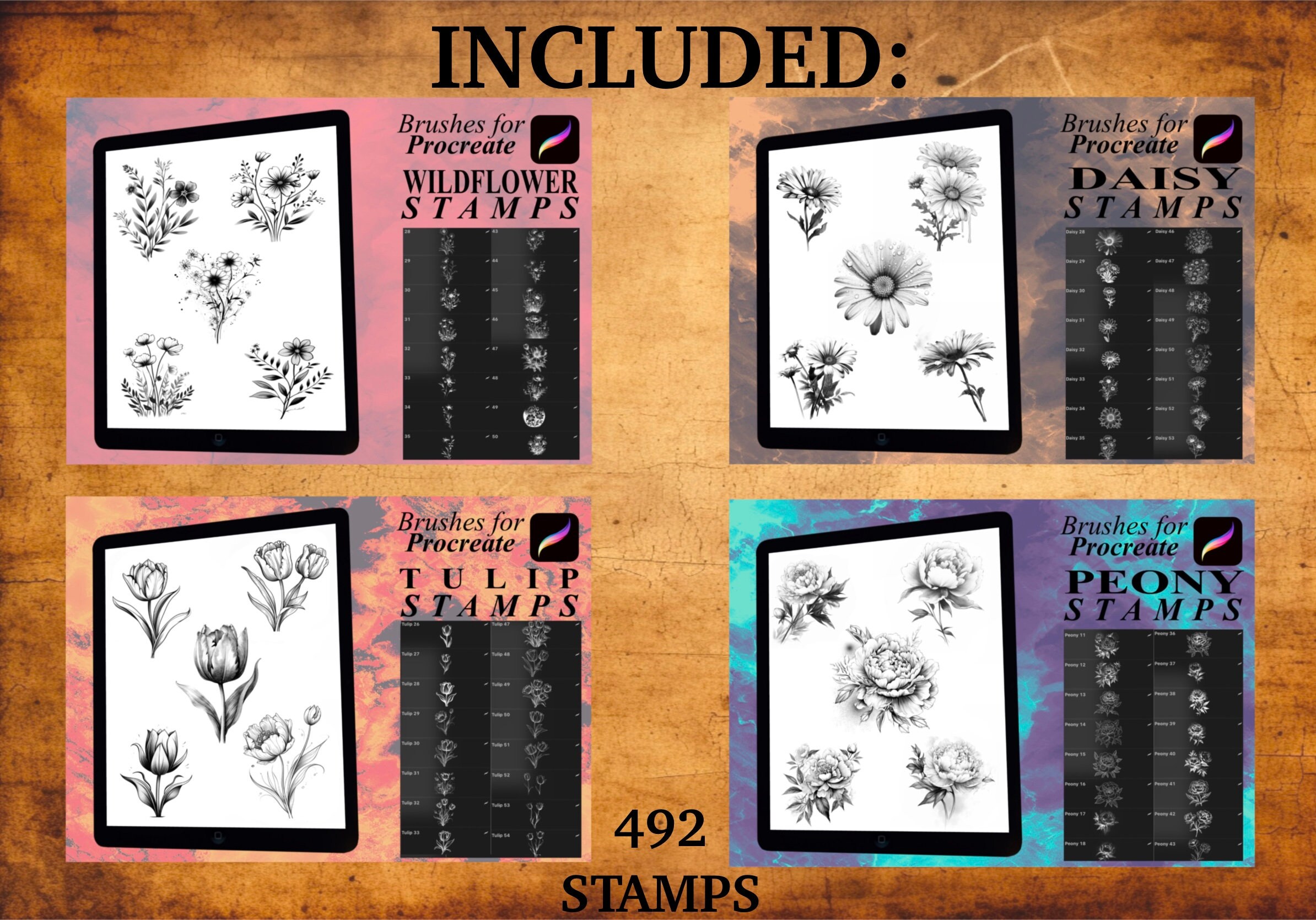 492 Floral Mega Pack Flower Procreate Stamps - Etsy