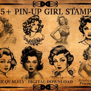 55+ Pin-Up Girl Procreate Brush Stamp Set | Traditional Tattoo | Pin-Up Girls