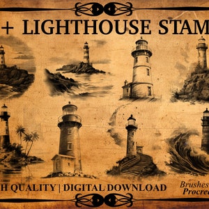Más de 65 sellos de pincel Lighthouse Procreate